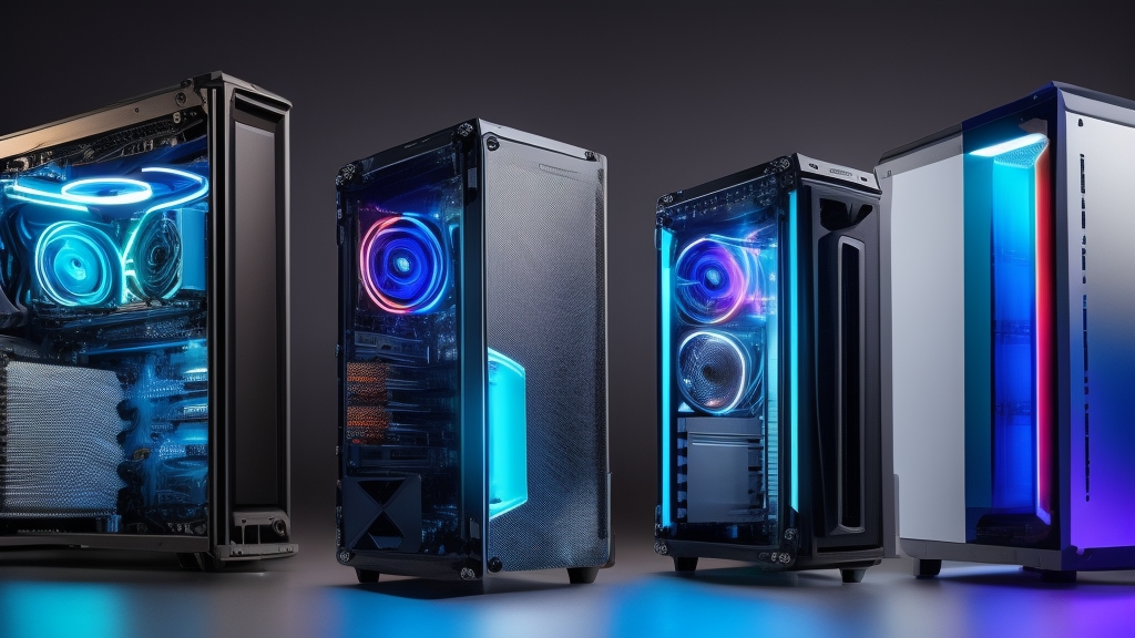 Három gaming PC konfiguráció egymás mellett budget mid-range és high-end kategóriákban különböző komponens minőséggel